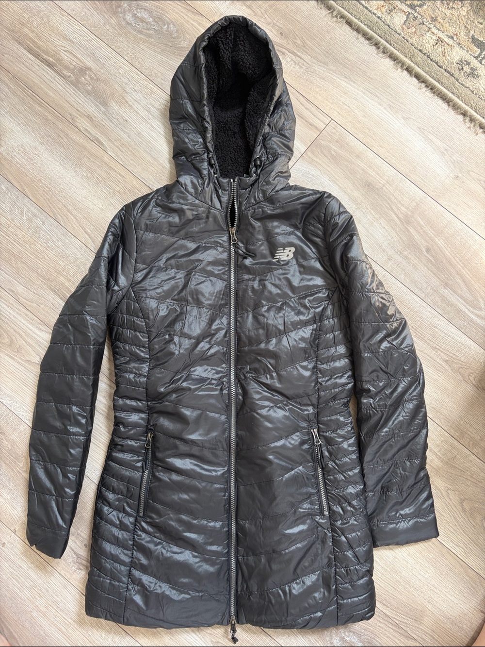 New Balance Women's Black Quilted Hooded Puffer Coat